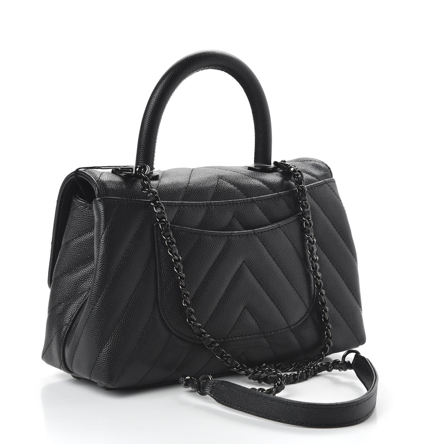 Chanel Caviar Chevron Quilted Mini Coco Handle Flap So Black 3 of 11