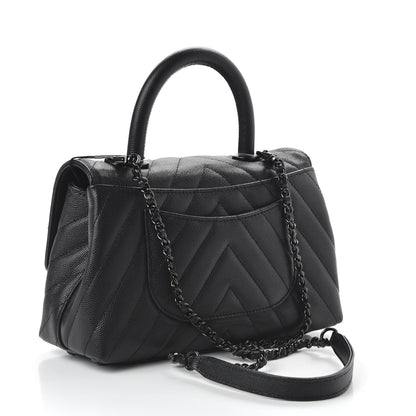 Chanel Caviar Chevron Quilted Mini Coco Handle Flap So Black 3 of 11