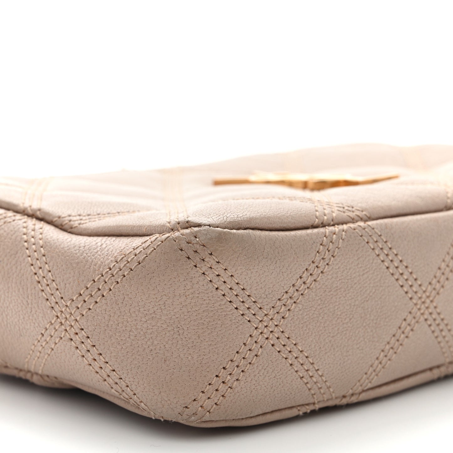 SAINT LAURENT Grained Lambskin Quilted Mini Becky Double Zip Bag Natural Tan