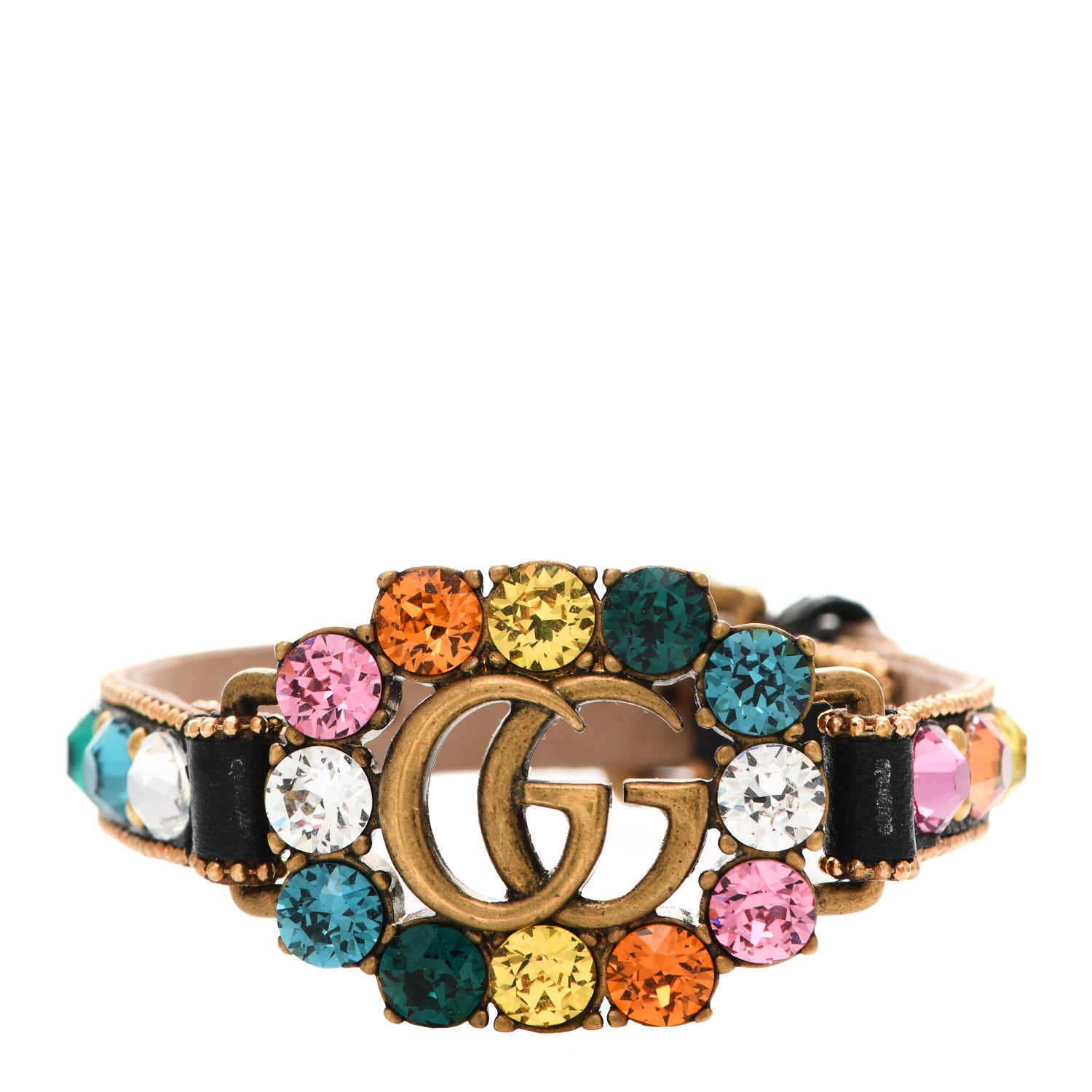 Gucci Calfskin Crystal Double G Bracelet Black Multicolor 1 of 4