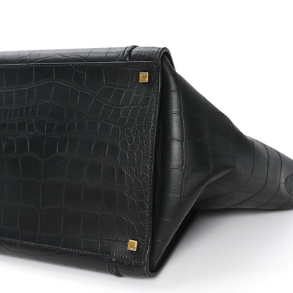Celine Crocodile Embossed Calfskin Medium Phantom Luggage Black 8 of 8