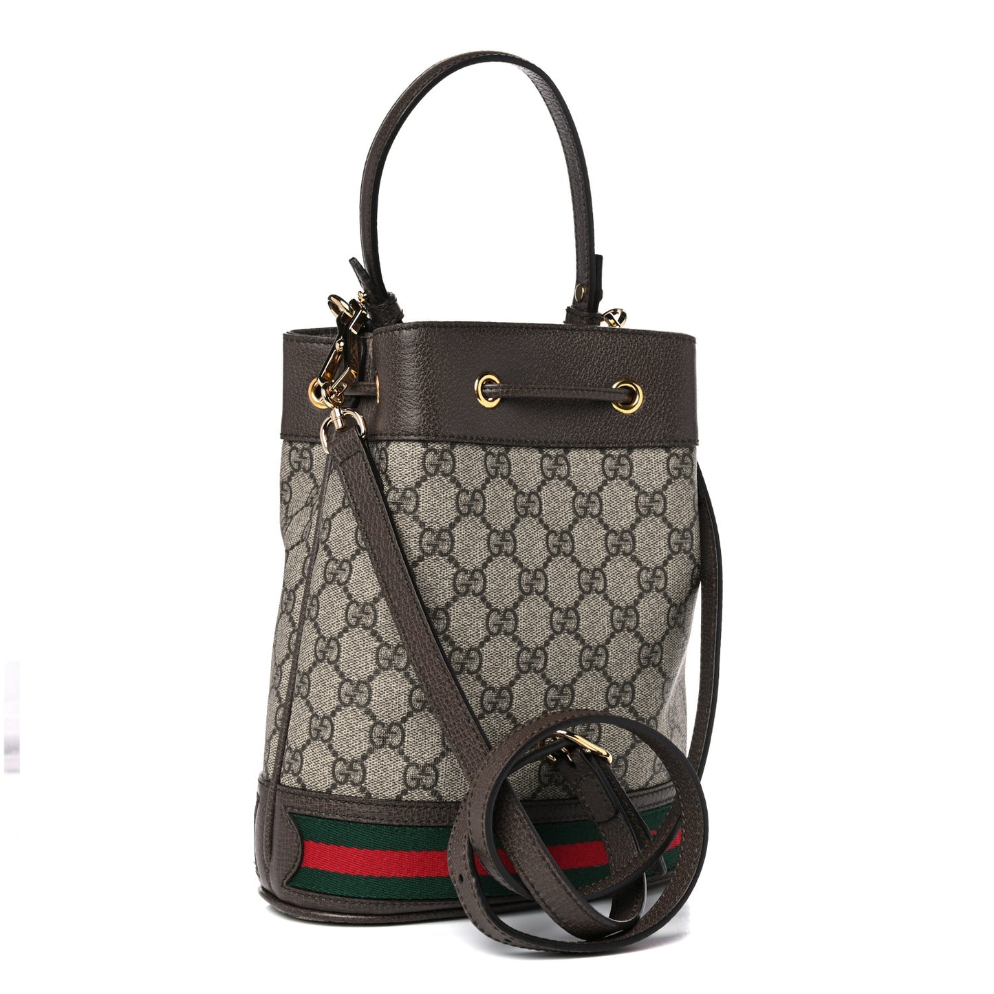 GG Supreme Monogram Web Small Ophidia Bucket Bag Brown