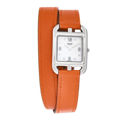 Hermes Stainless Steel Swift Diamond Mother of Pearl 23mm Cape Cod Double Tour Quartz Watch Orange 1 of 5