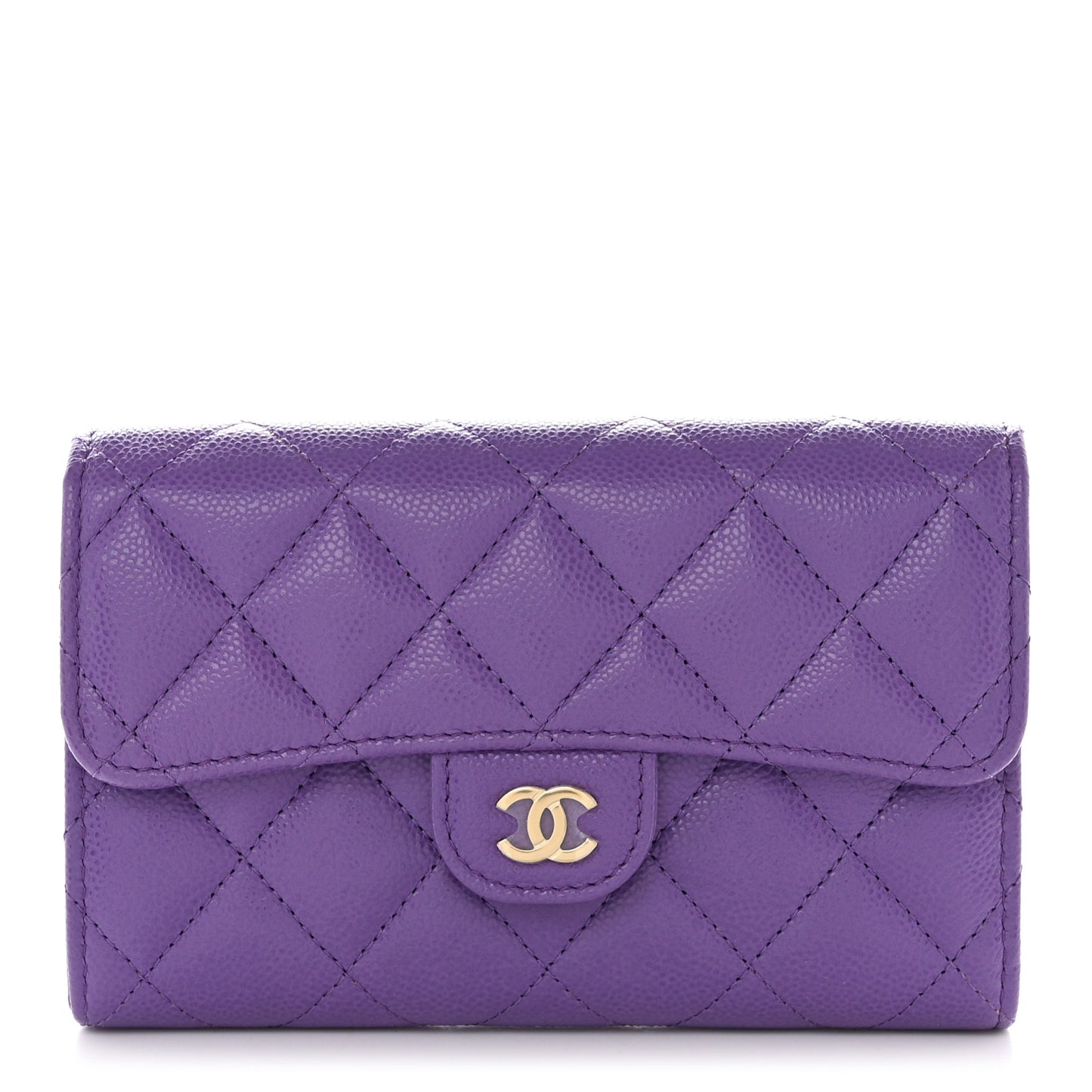 Caviar Quilted Medium Flap Wallet Purple
