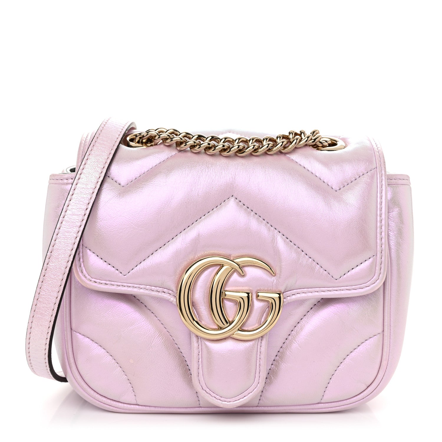 Gucci Iridescent Nappa Chevron Matelasse Mini GG Marmont Shoulder Bag Iridescent Escape Pink 1 of 11