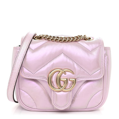Gucci Iridescent Nappa Chevron Matelasse Mini GG Marmont Shoulder Bag Iridescent Escape Pink 1 of 11