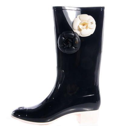 Chanel Rubber Camellia Rain Boots 40 Black 1 of 7