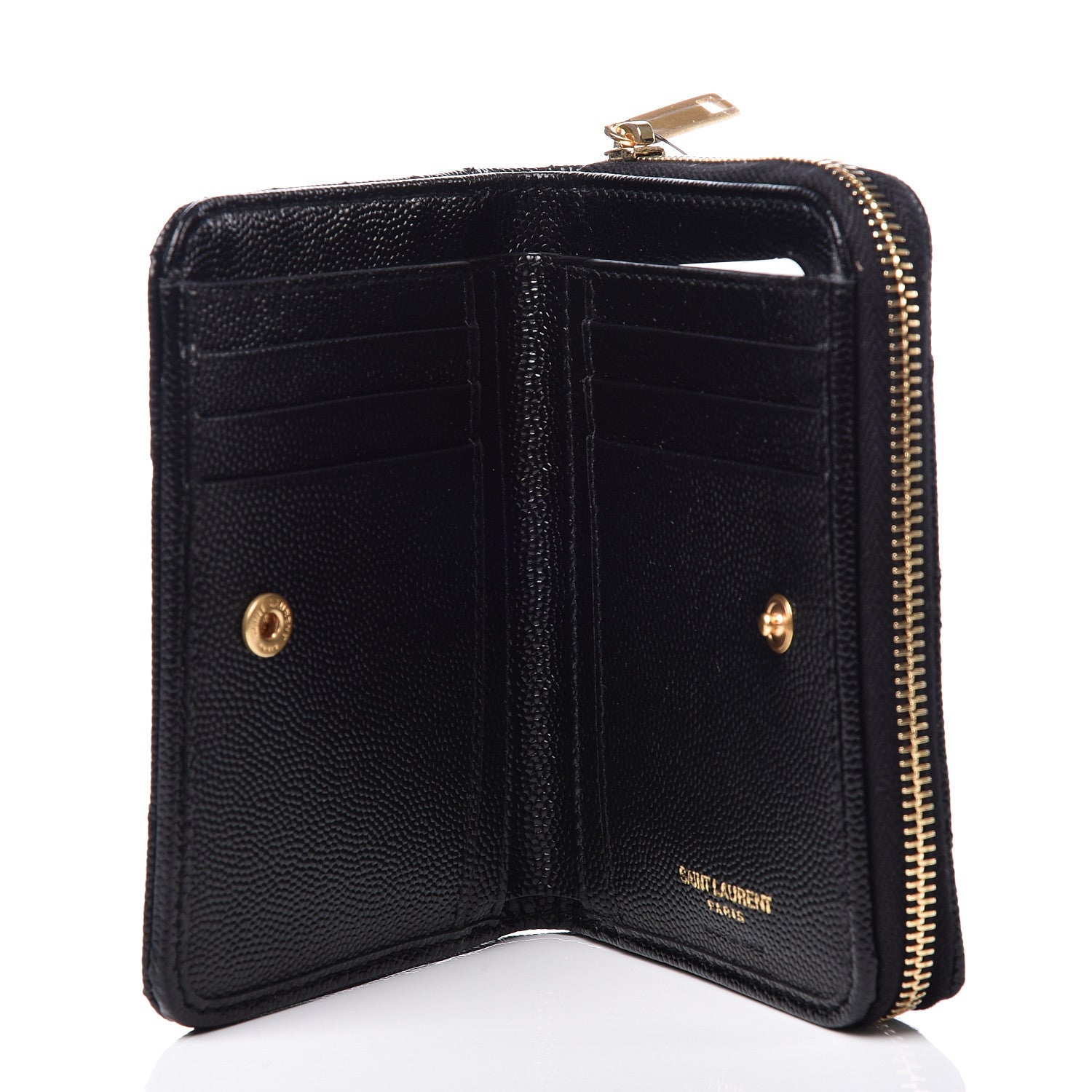 Saint Laurent Grain De Poudre Matelasse Chevron Monogram Compact Zip Around Wallet Black 5 of 7