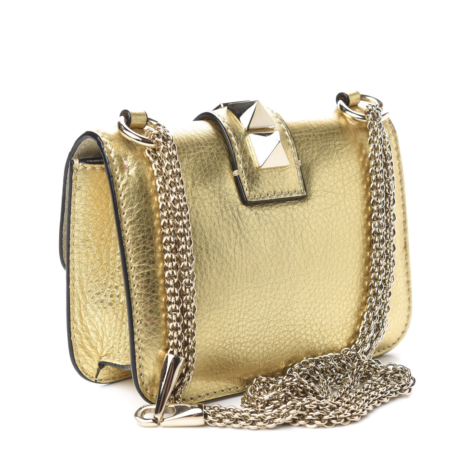 Valentino Garavani Metallic Vitello Small Glam Lock Rockstud Flap Gold 3 of 15