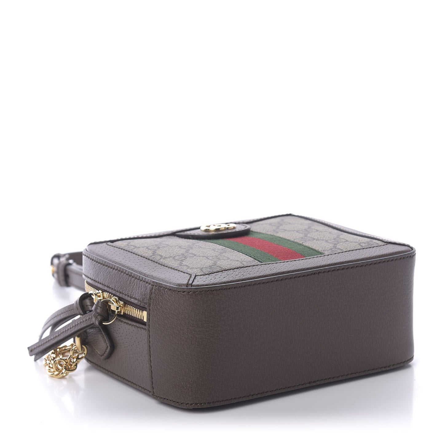 GG Supreme Monogram Mini Ophidia Top Handle Shoulder Bag Brown