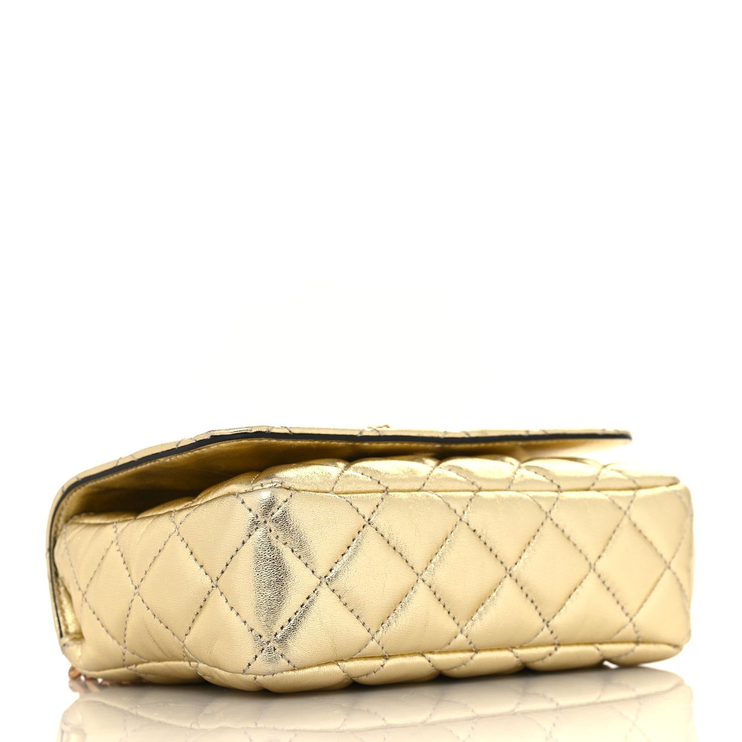 Metallic Nappa Quilted Small Medusa Chain Crossbody Gold