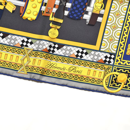 Hermes Silk Colliers de Chiens Scarf 90 Anthracite Bleu Nuit Or 3 of 7