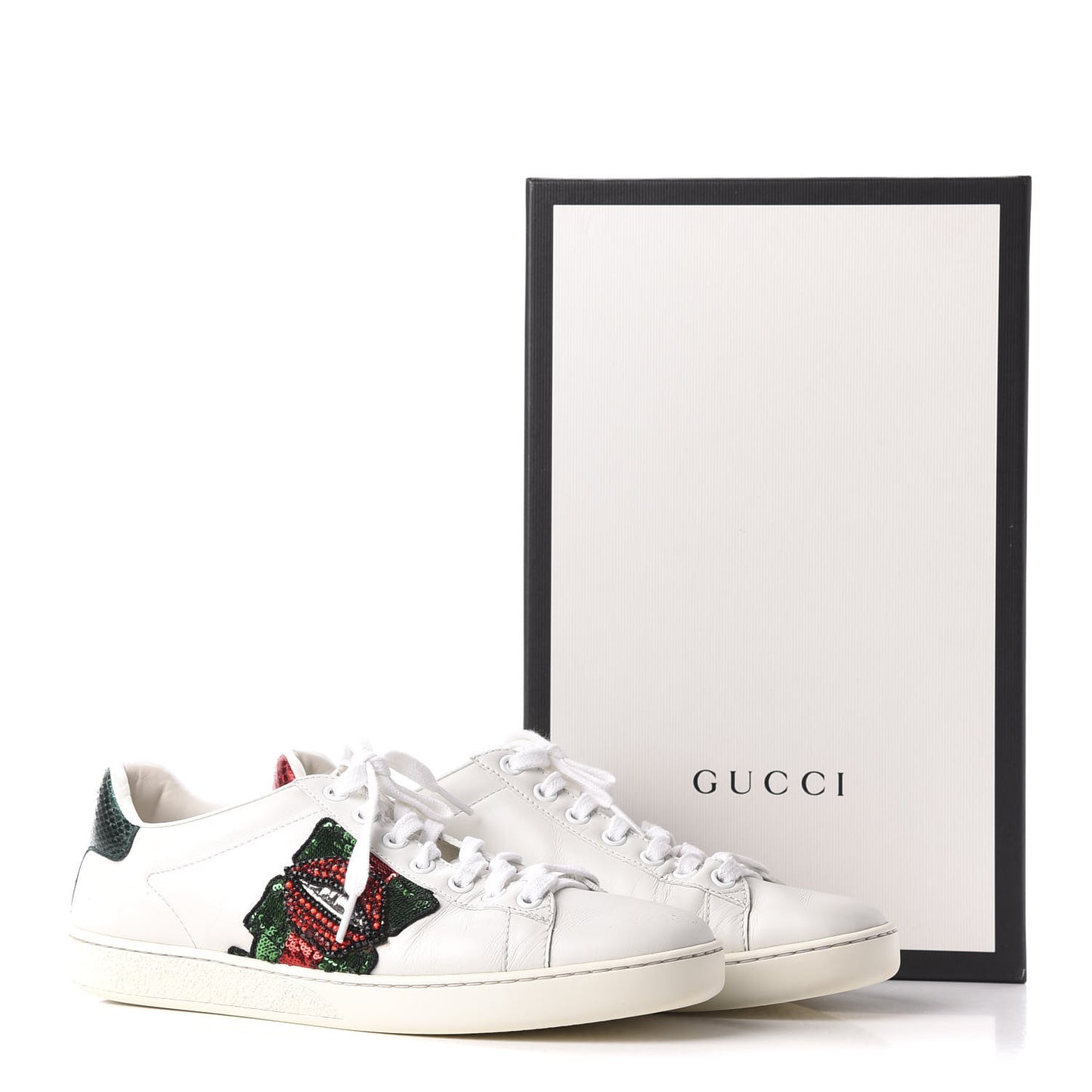 Calfskin Web Crystal Womens Mouth Ace Sneakers 37 White