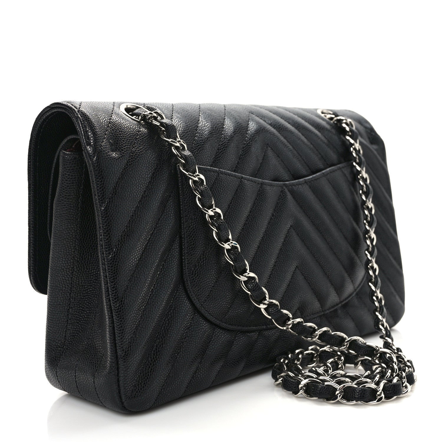 Chanel Caviar Chevron Quilted Medium Double Flap Black 3 of 13