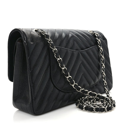 Chanel Caviar Chevron Quilted Medium Double Flap Black 3 of 13