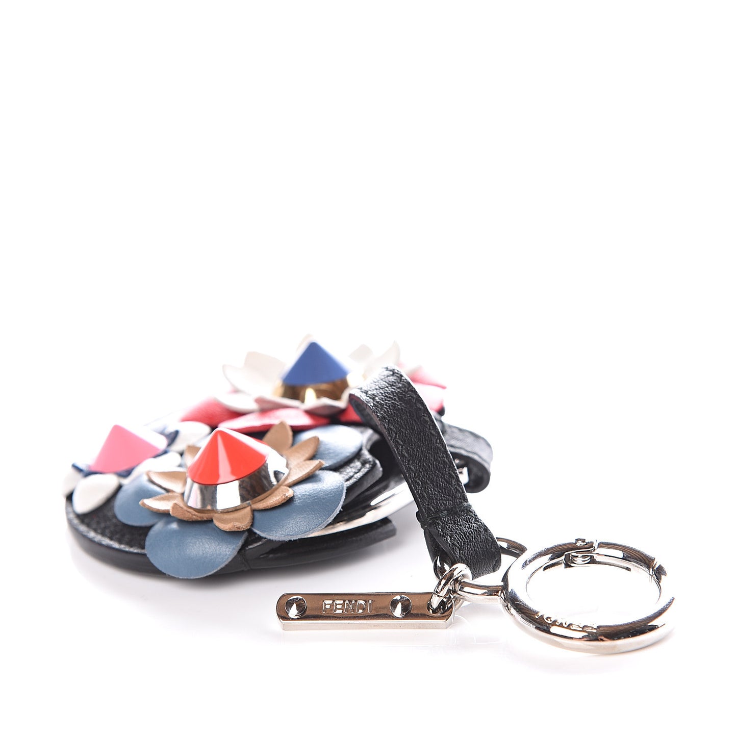 Calfskin Flowerland Mirror Key Chain Black