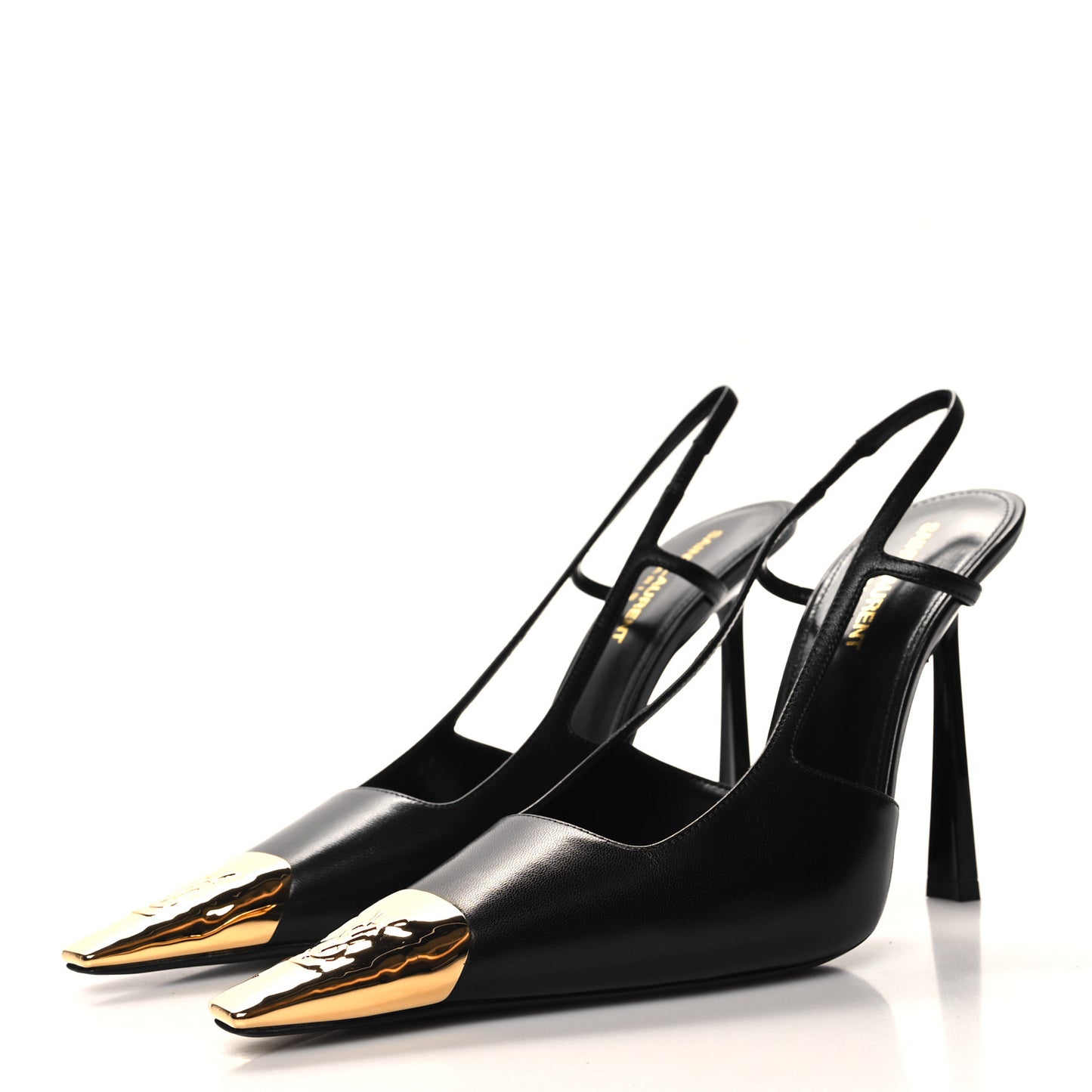 Calfskin Metallic Toe Slingback Strap Heels 39 Black