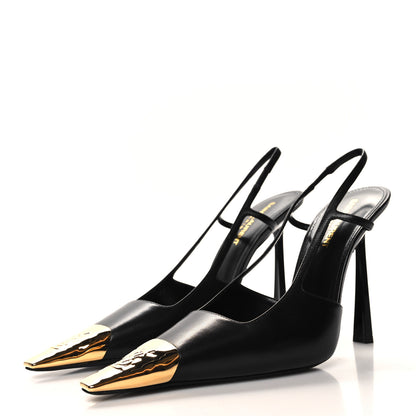 Saint Laurent Calfskin Metallic Toe Slingback Strap Heels 39 Black 3 of 9