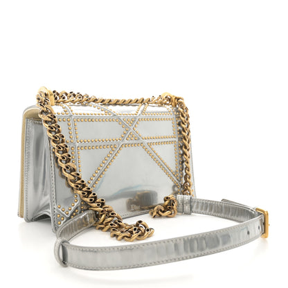 Christian Dior Metallic Patent Studded Small Diorama Flap Bag Silver 3 of 16
