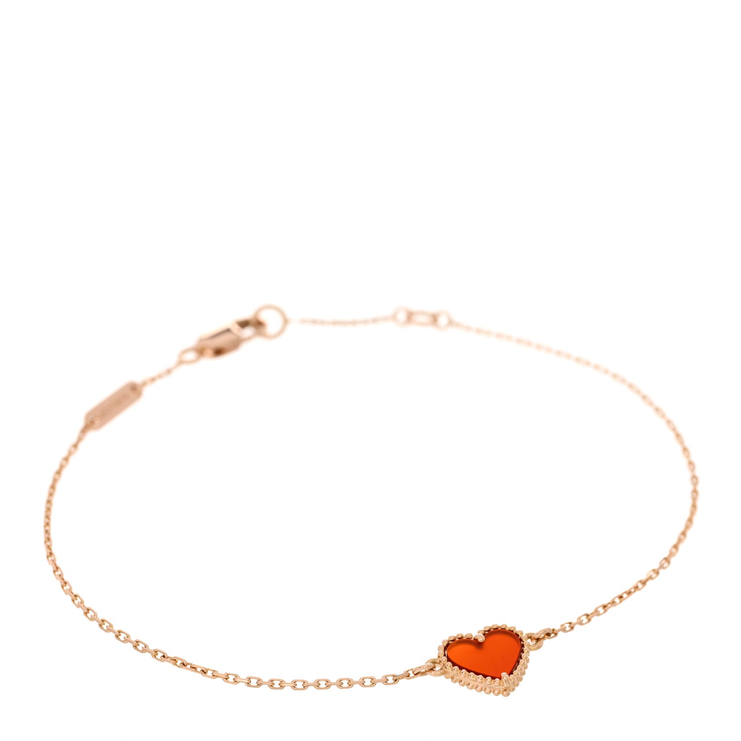 Van Cleef & Arpels 18K Rose Gold Carnelian Sweet Alhambra Heart Bracelet 1 of 4