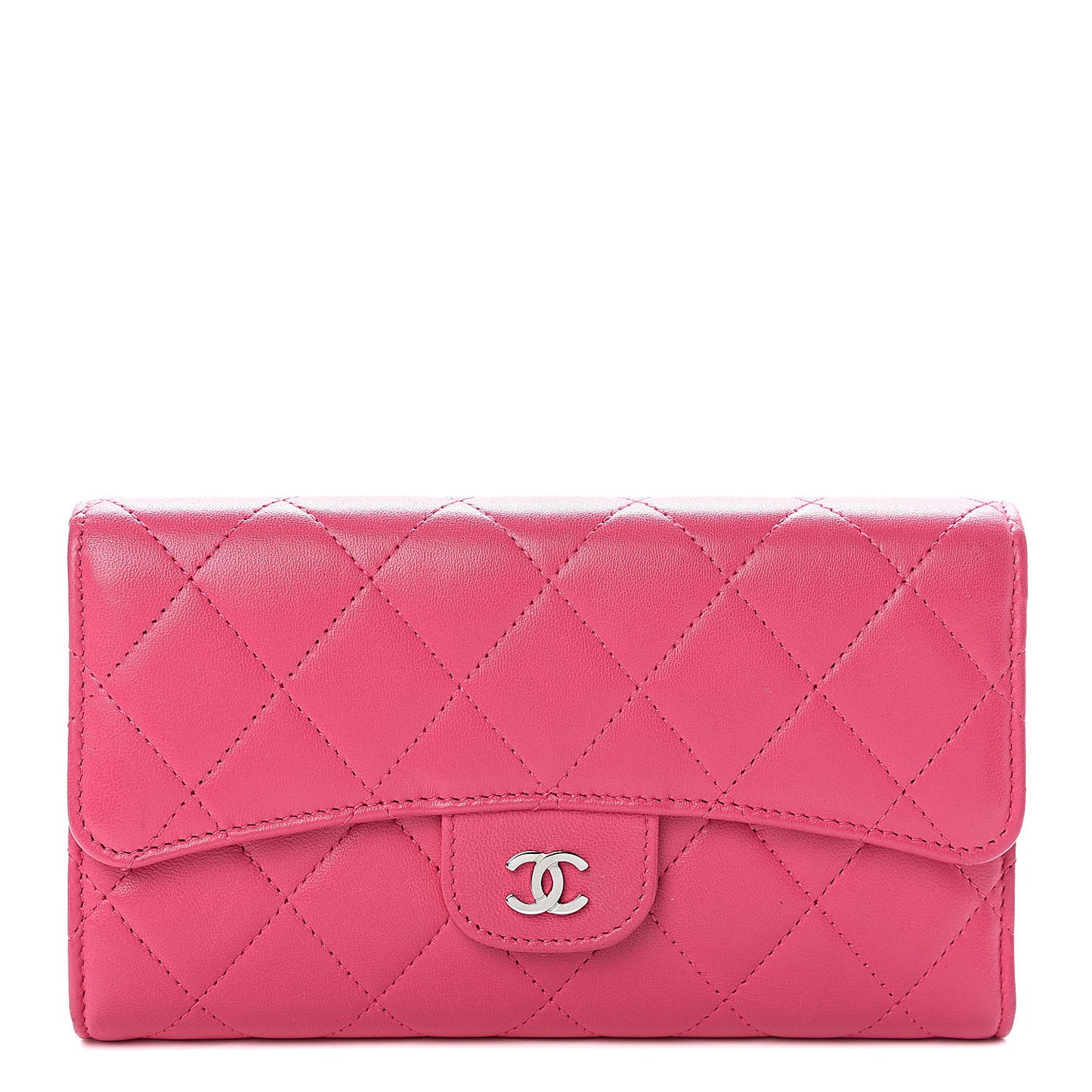 Lambskin Quilted Large Flap Wallet Pink