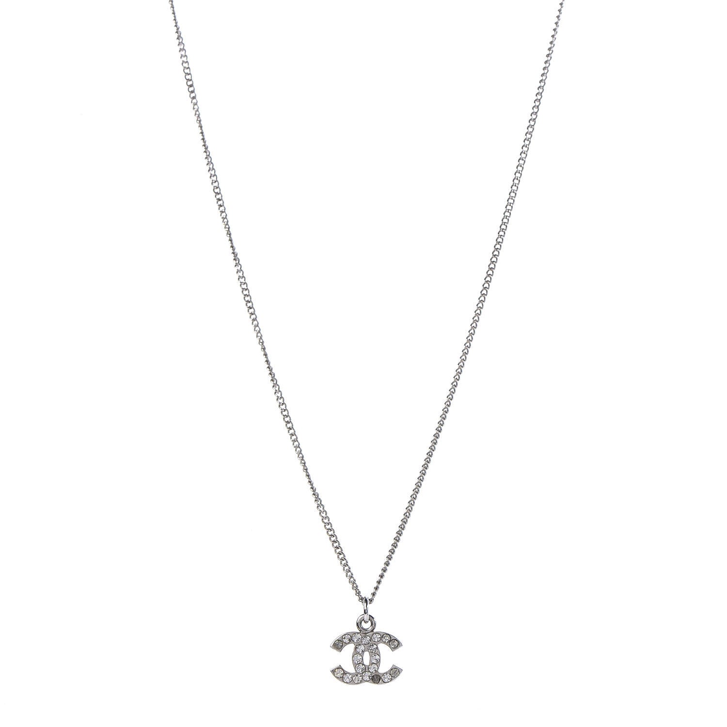 Chanel Crystal Timeless CC Necklace Silver 1 of 6