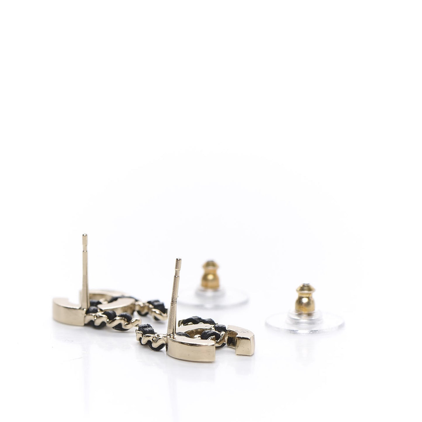 Crystal Baguette Lambskin Chain CC Vintage Allure Stud Earrings Black Gold
