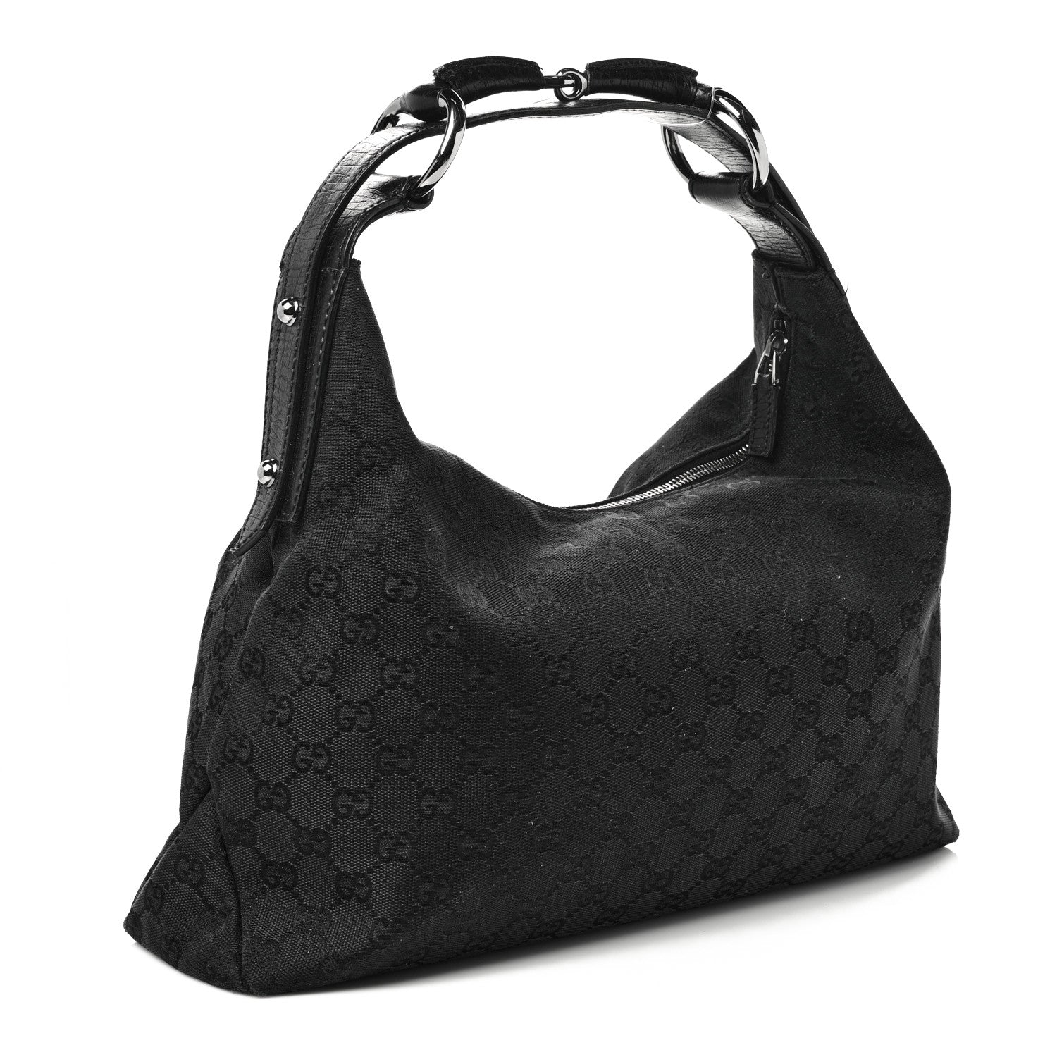 Gucci Monogram Medium Horsebit Chain Hobo Black 3 of 14