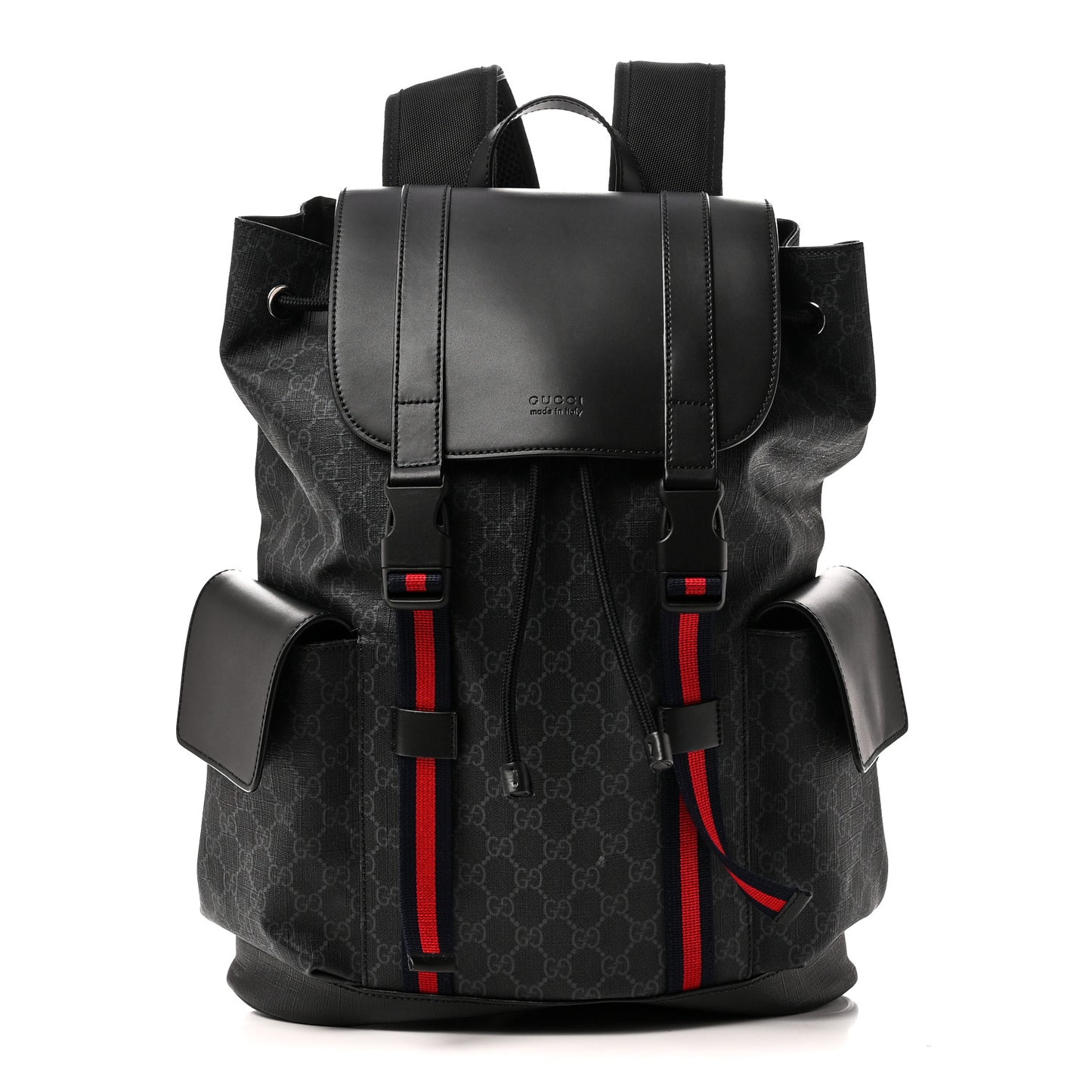 Soft GG Supreme Monogram Calfskin Web Double Buckle Backpack Black