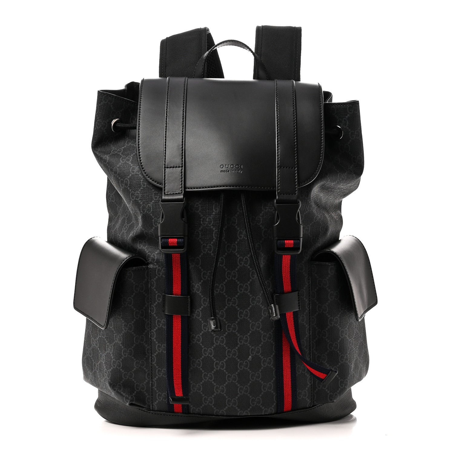 Gucci Soft GG Supreme Monogram Calfskin Web Double Buckle Backpack Black 1 of 10