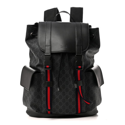 Gucci Soft GG Supreme Monogram Calfskin Web Double Buckle Backpack Black 1 of 10