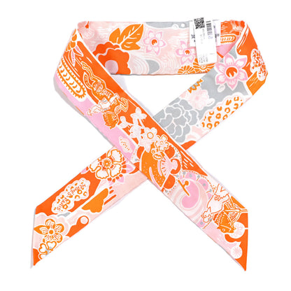 Hermes Silk Bingata Twilly Orange Rose Gris 1 of 4