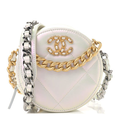 Chanel Iridescent Calfskin Quilted Chanel 19 Round Clutch With Chain White 1 of 12