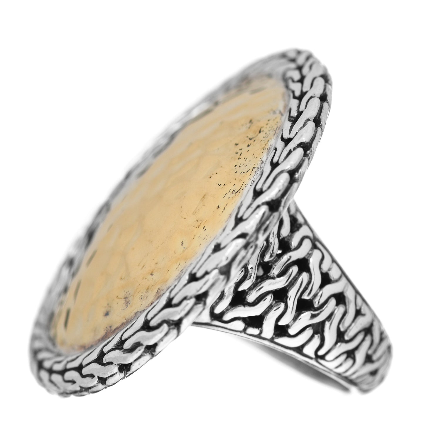 Sterling Silver 22K Yellow Gold Palu Hammered Dome Ring 55 7.25