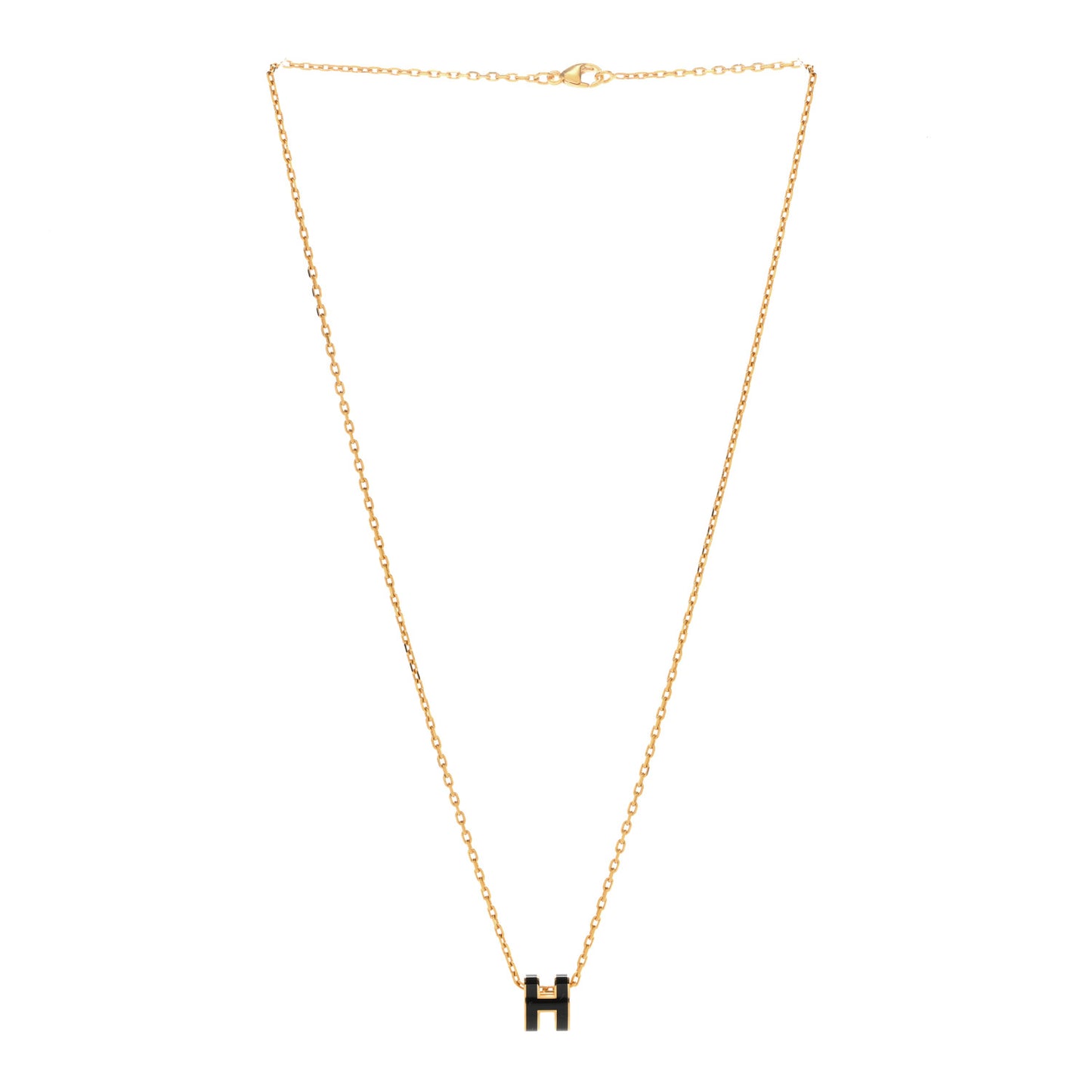 Lacquered Gold Mini Pop H Pendant Necklace Black