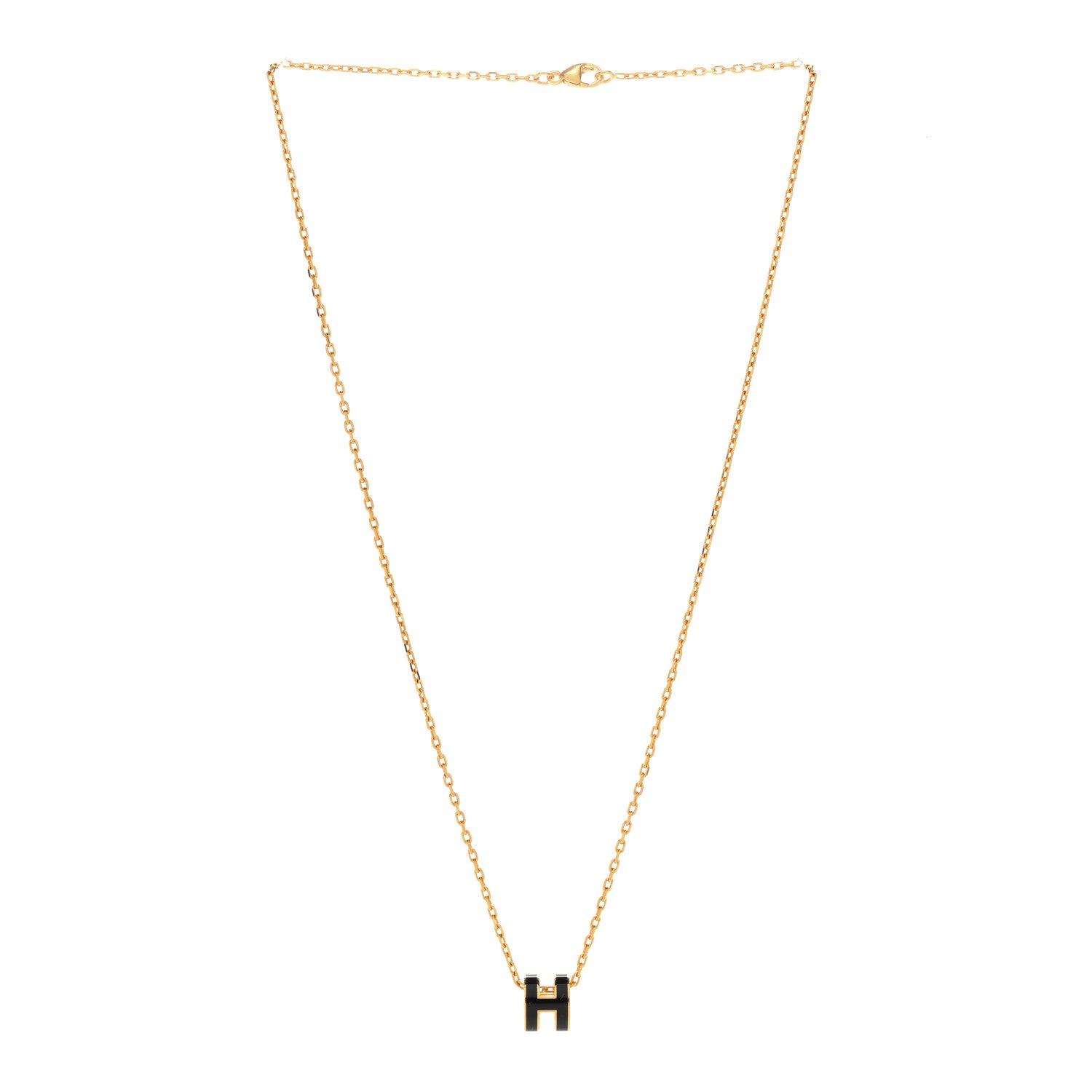Hermes Lacquered Gold Mini Pop H Pendant Necklace Black 3 of 6