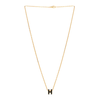 Hermes Lacquered Gold Mini Pop H Pendant Necklace Black 3 of 6