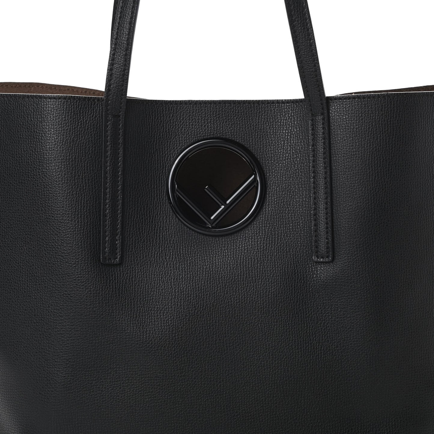 Vitello Vienna Enamel F is Fendi Shopping Tote Black Taupe