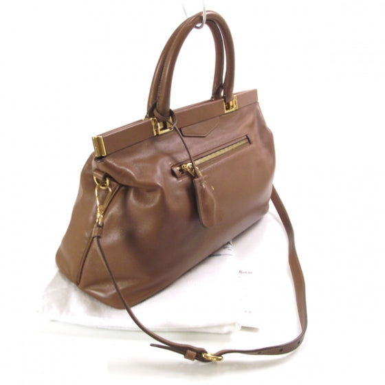 Vitello Leather Medium Frame Tote Camel