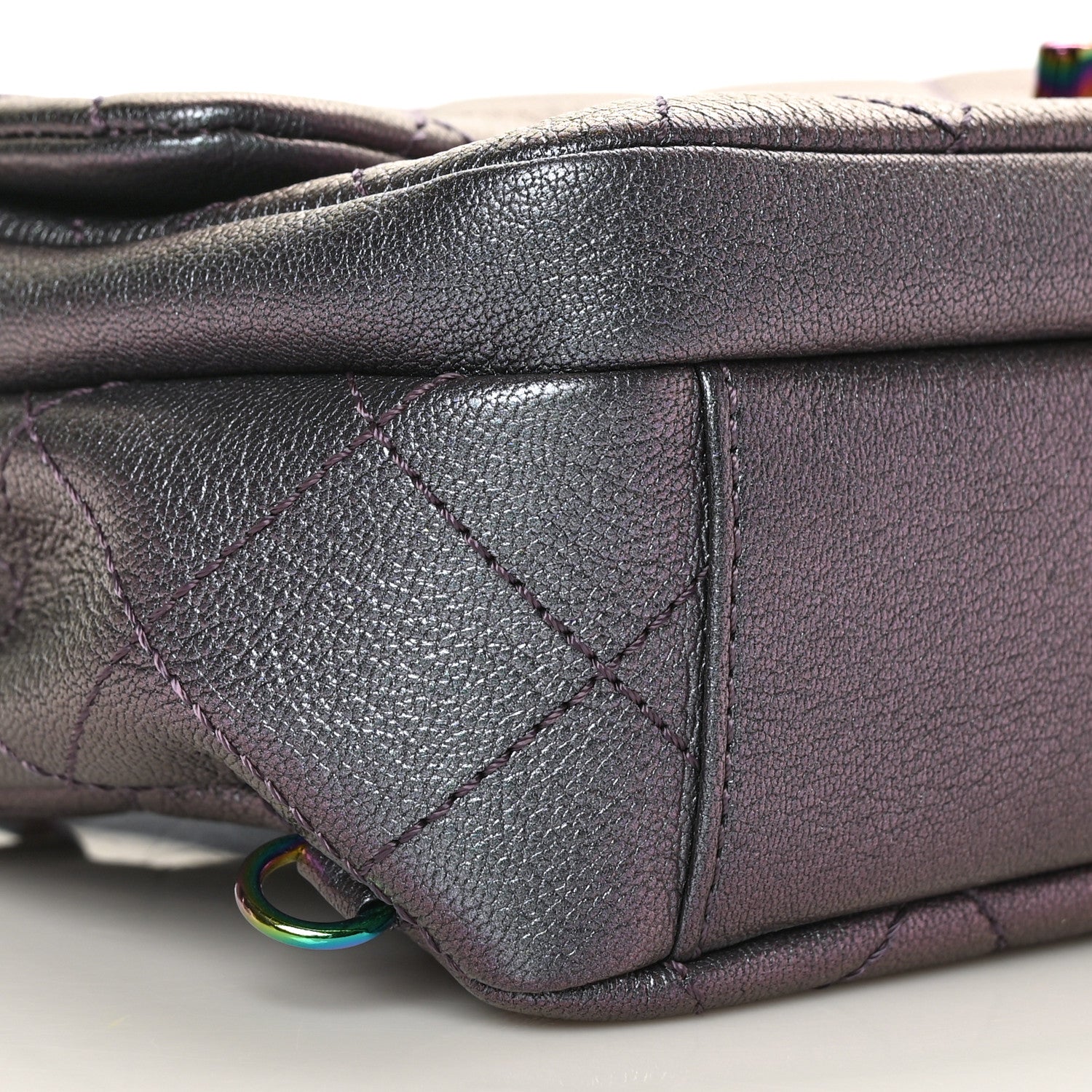 Chanel Iridescent Goatskin Quilted Small Double Carry Waist Chain Flap Purple 9 of 10