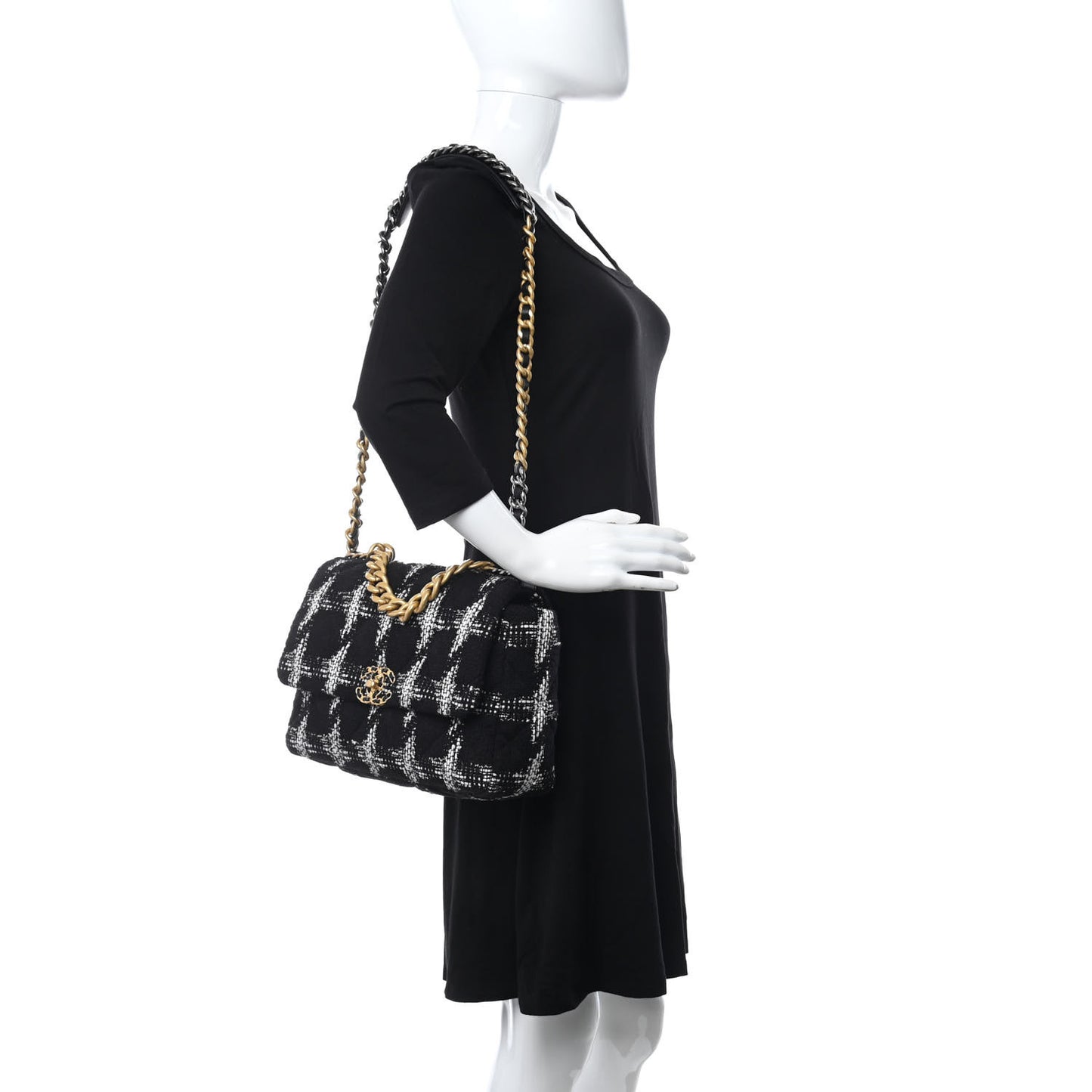Tweed Quilted Large Chanel 19 Flap Black White