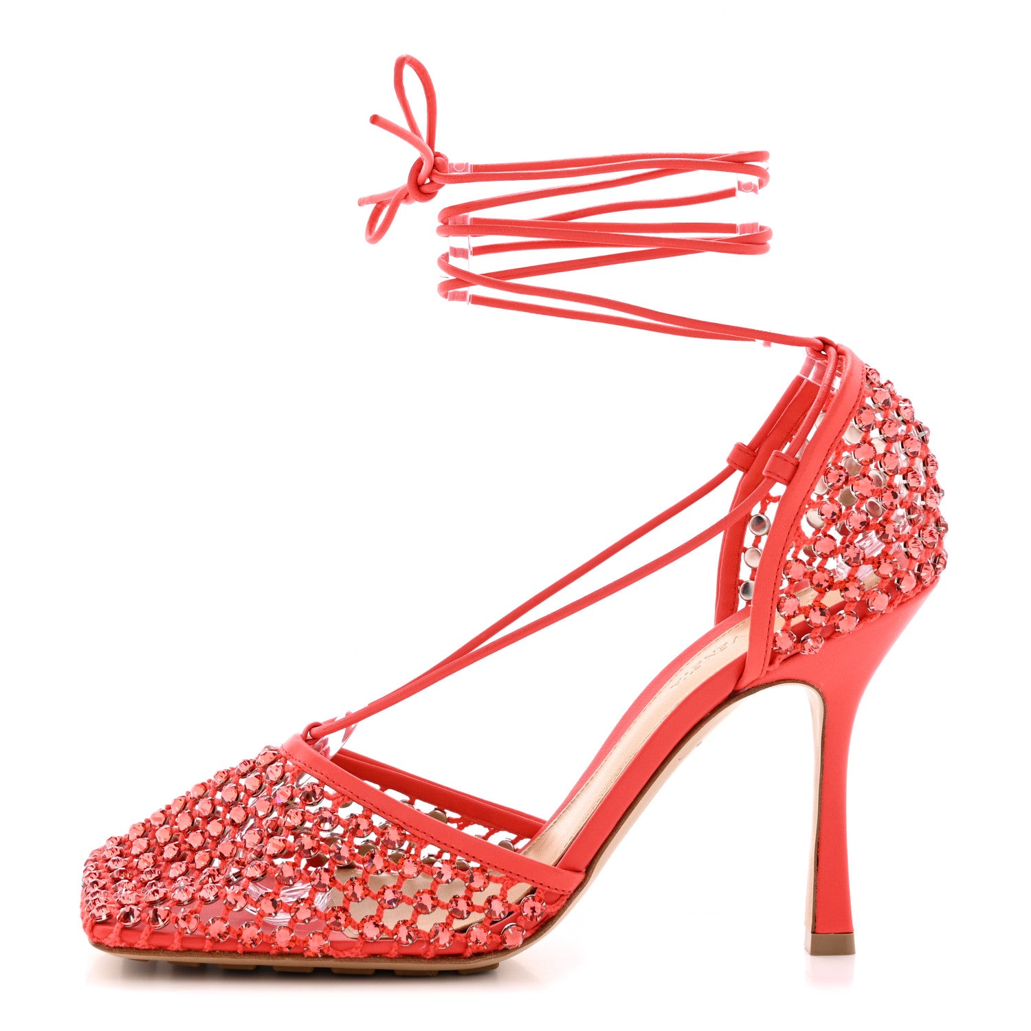 Bottega Veneta Mesh Nappa Crystal Embellished Sparkle Stretch Ankle Tie 90mm Sandals 41 Sunburst 1 of 12