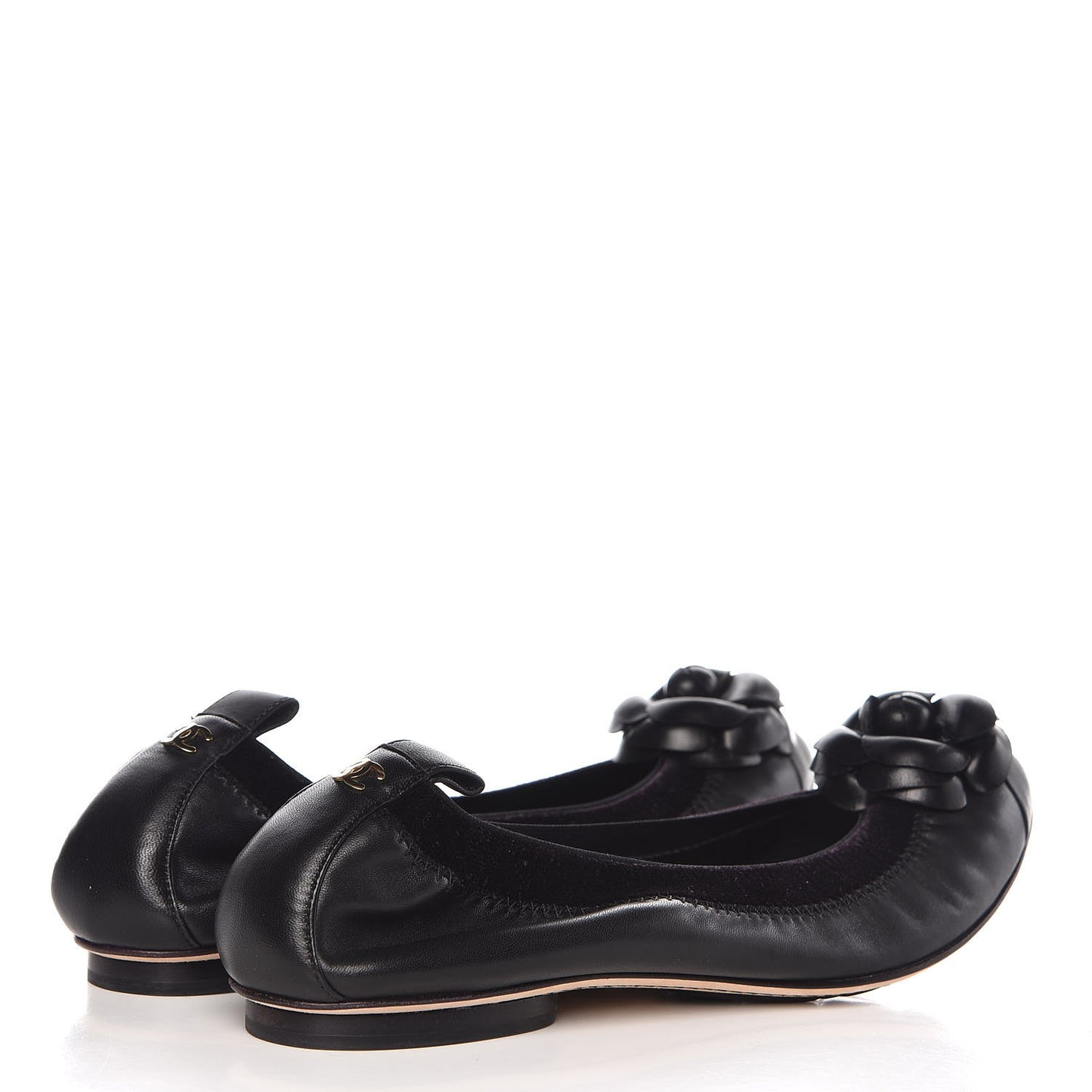 Lambskin Elastic Camellia Ballerina Flats 36.5 Black