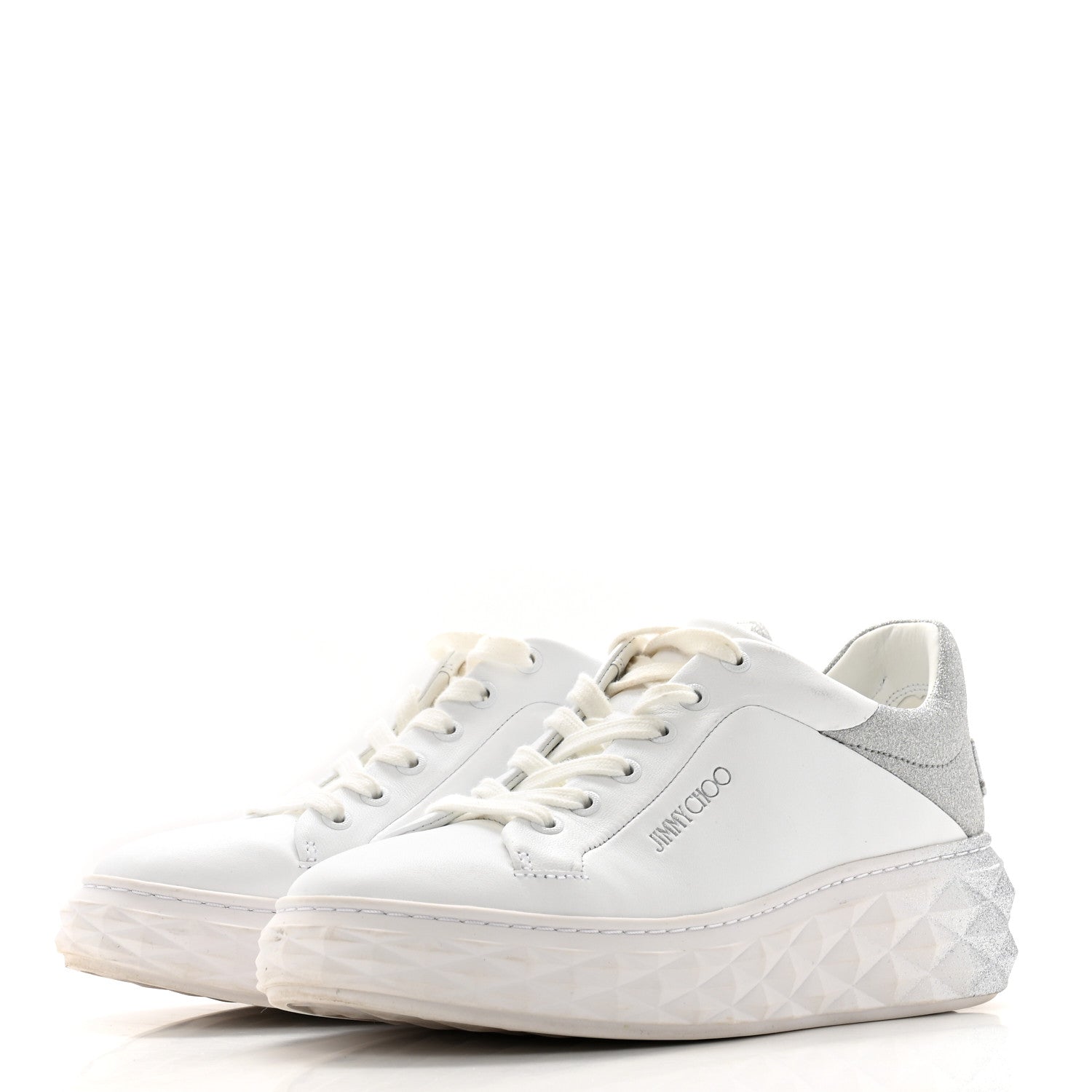 Jimmy Choo Nappa Diamond Maxi Platform Sneakers 38.5 White Silver 4 of 11