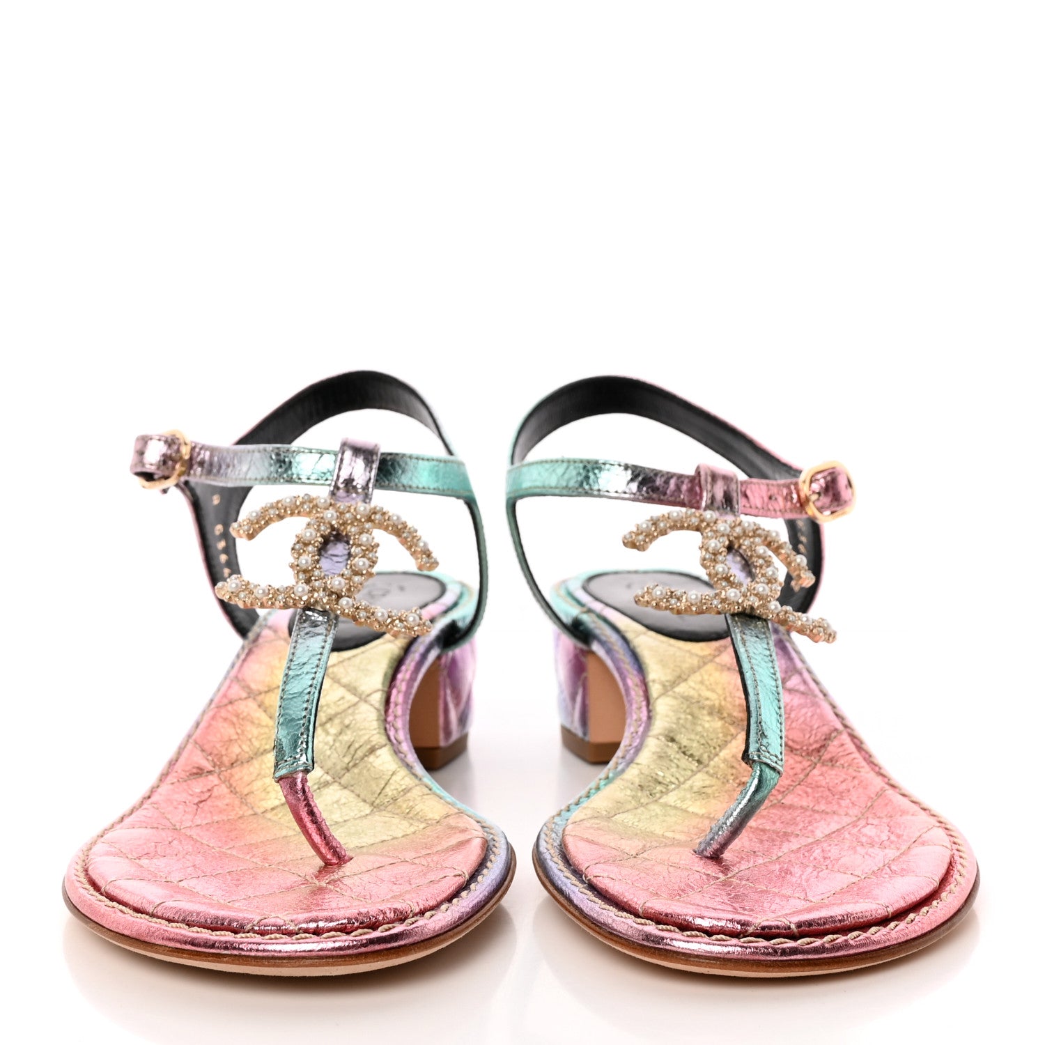 Chanel Goatskin Fantasy CC Pearl Thong Sandals 37 Multicolor 2 of 8