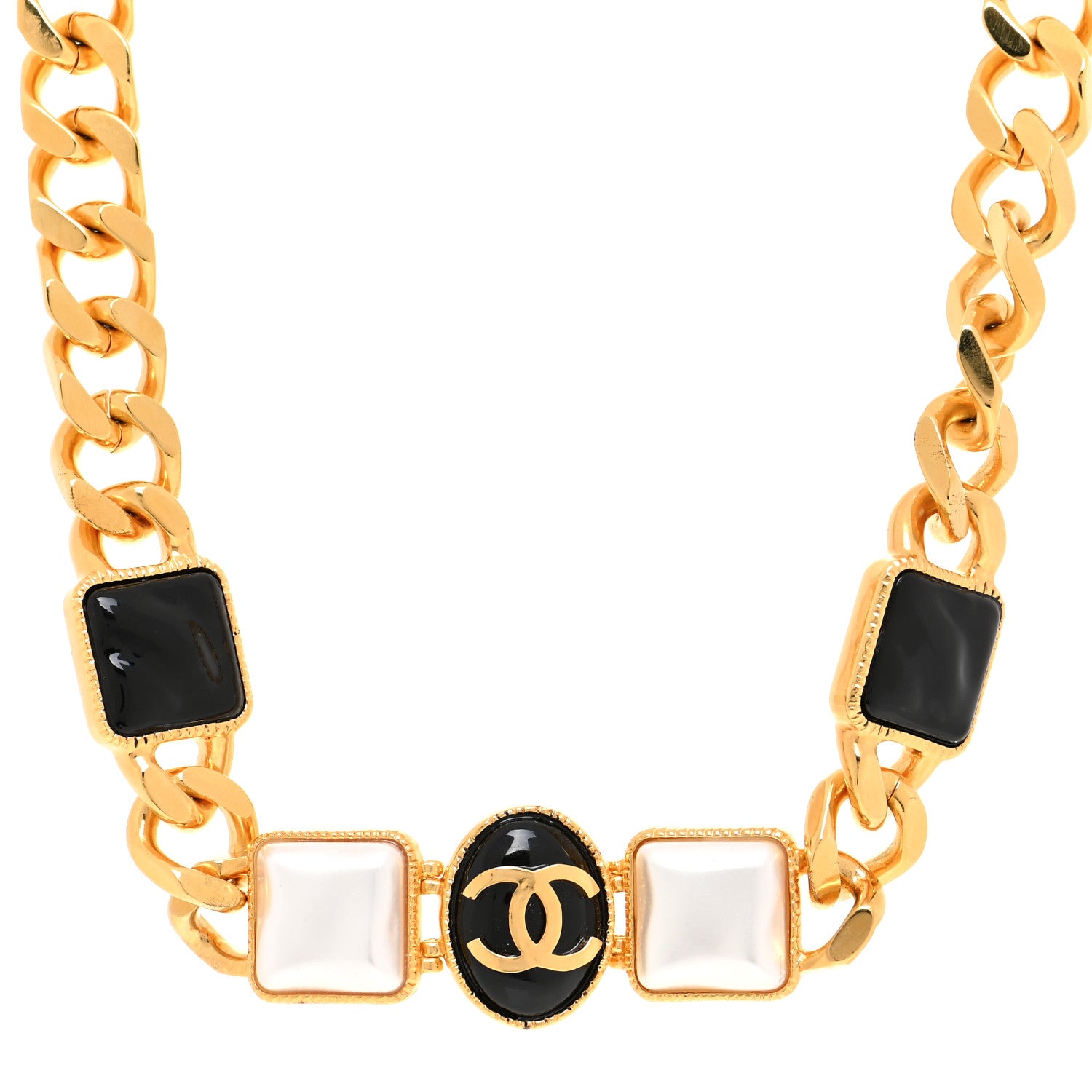 Chanel Metal Pearl Resin Obazine CC Choker Gold Black 1 of 4
