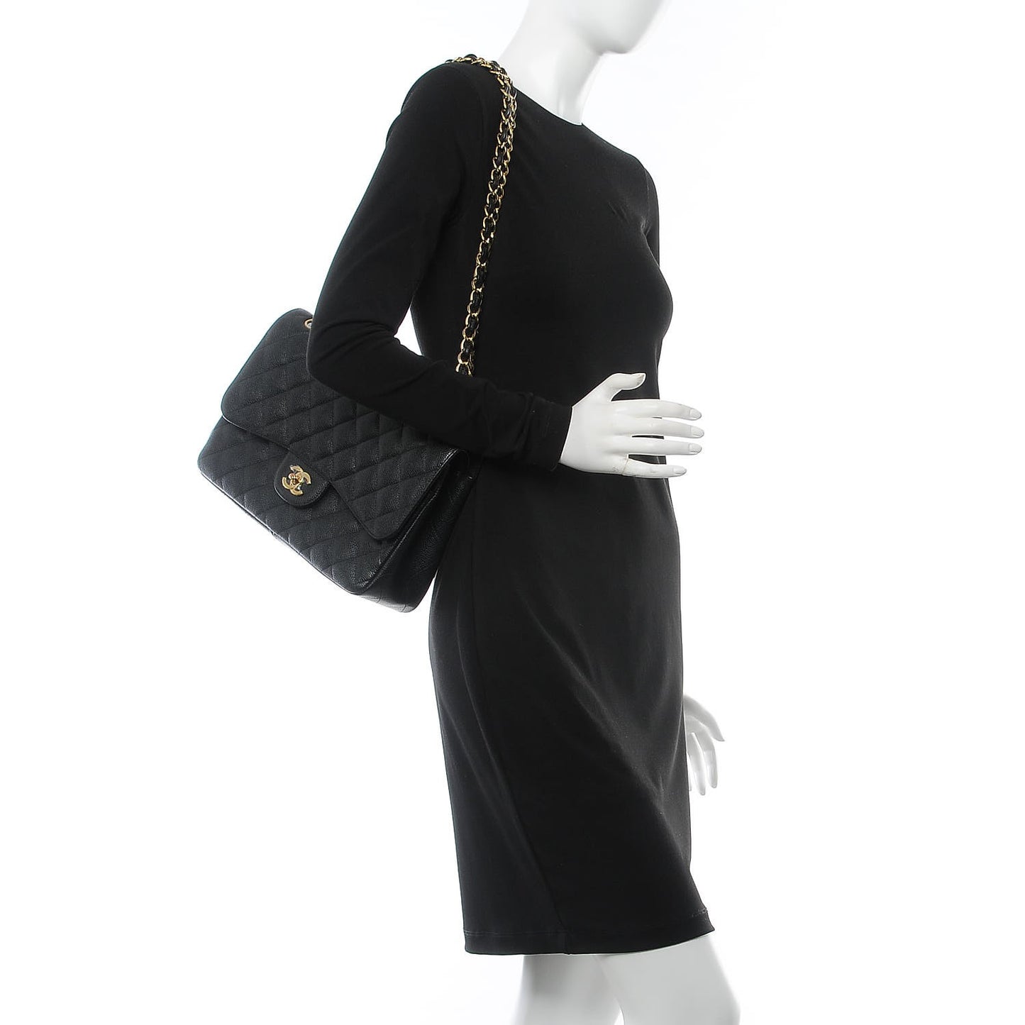 Caviar Quilted Jumbo Double Flap Black