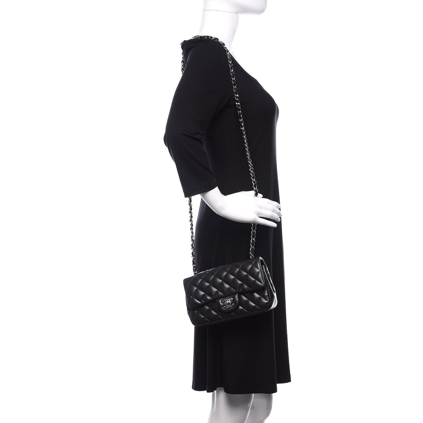 Lambskin Quilted Mini Rectangular Flap Black