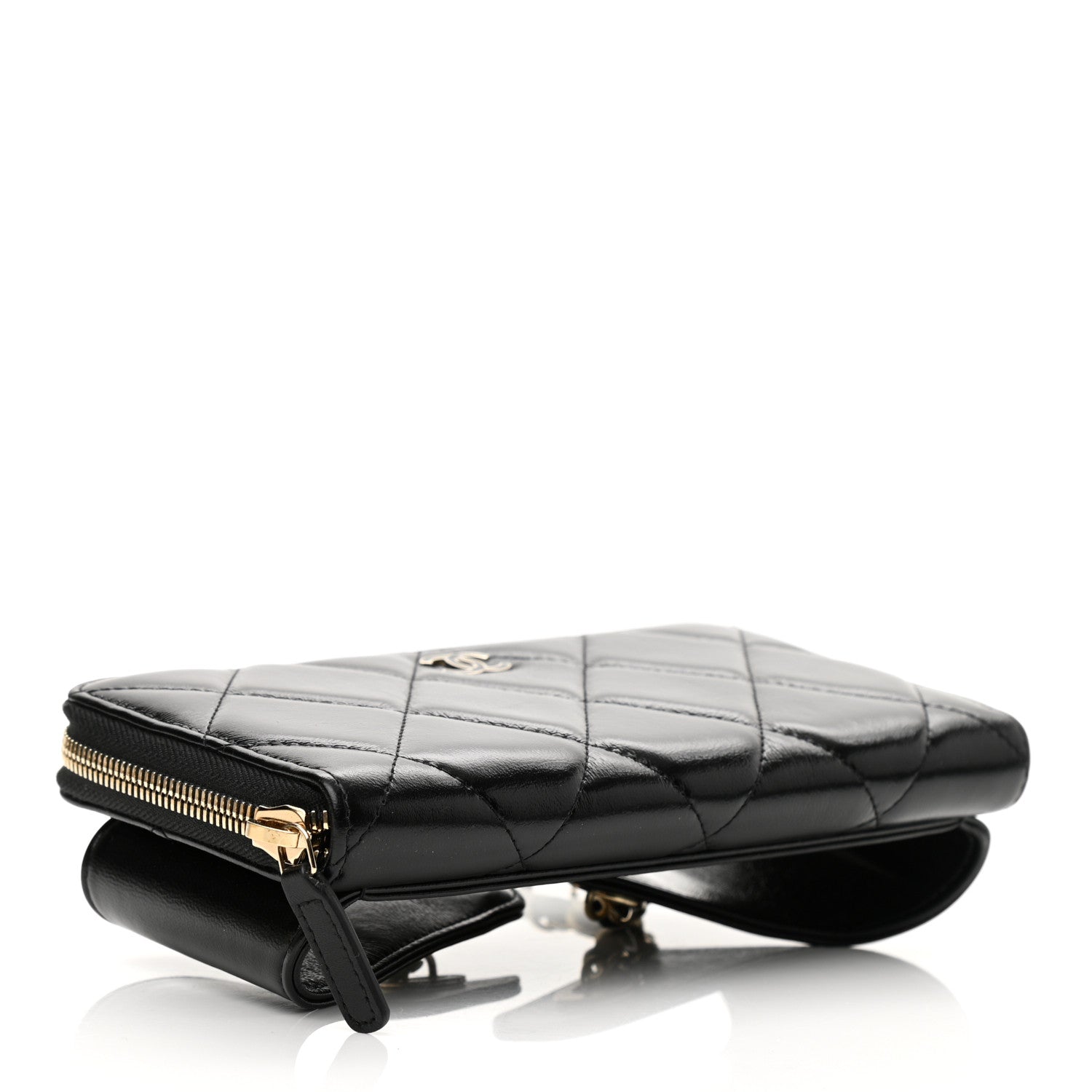 Chanel Shiny Lambskin Gusset Zip Around Waist Belt Wallet Black 9 of 13