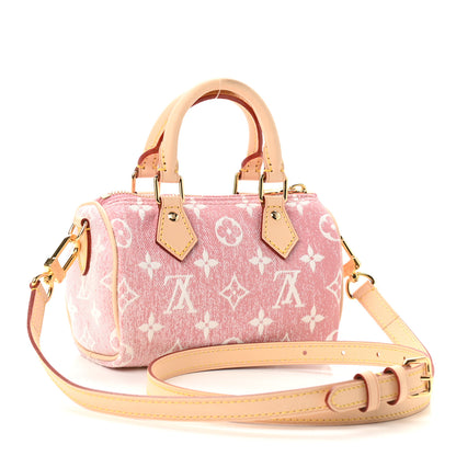 Louis Vuitton Monogram Jacquard Denim Nano Speedy Bandouliere Pink 3 of 8